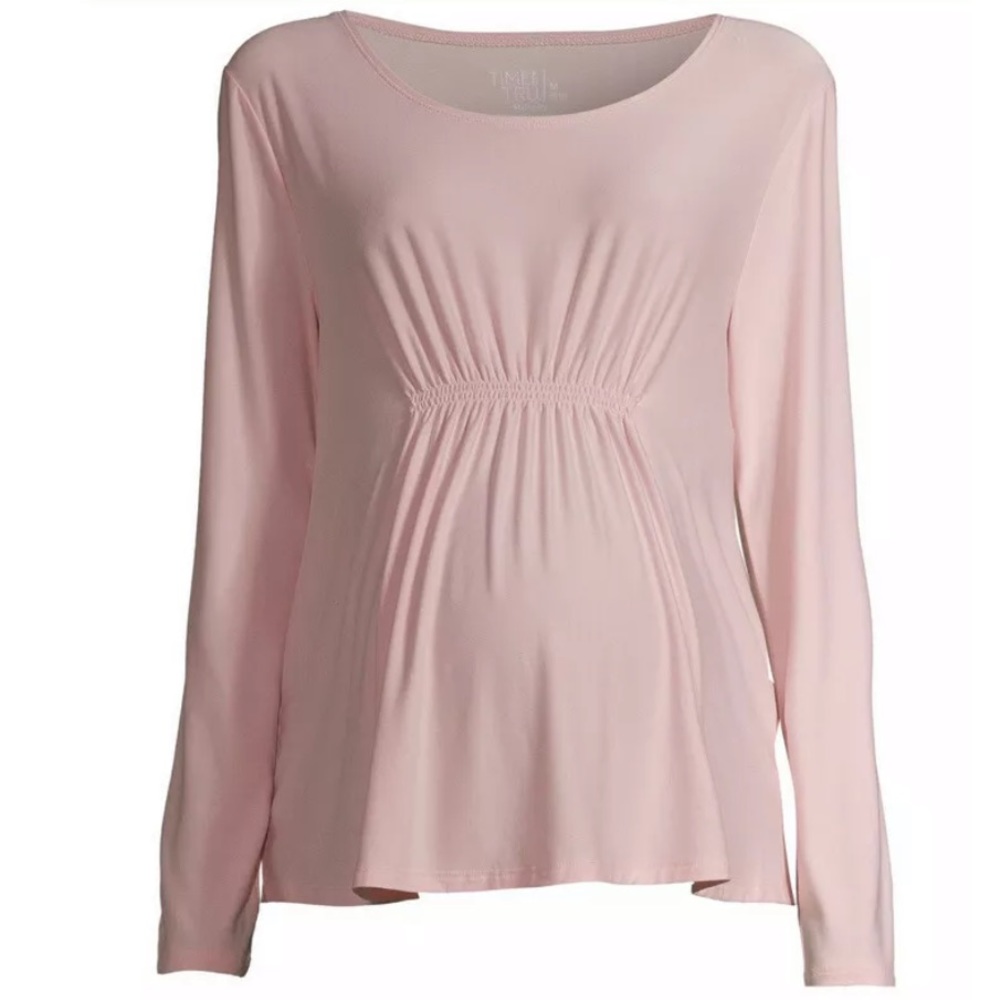 Time and Tru Maternity Pink Long Sleeve Smocked Top Shirt Blouse Size Small NWT